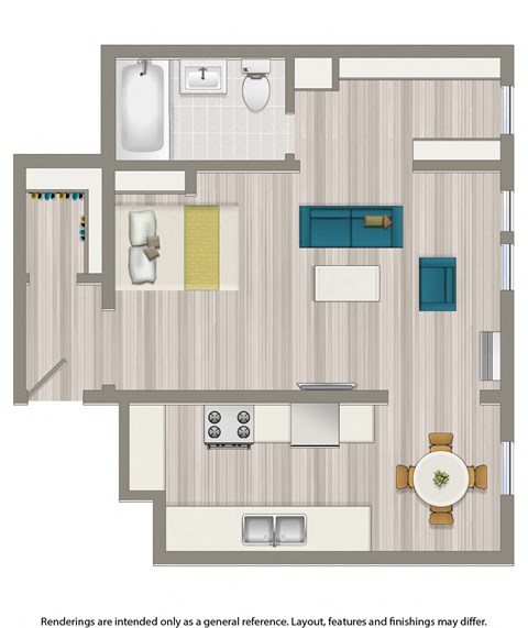 Floor plan for studio, 1 bath, 465 sqft